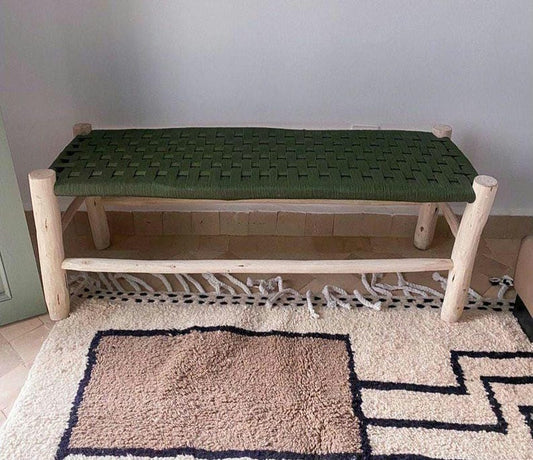Banc en bois et assise en nylon vert