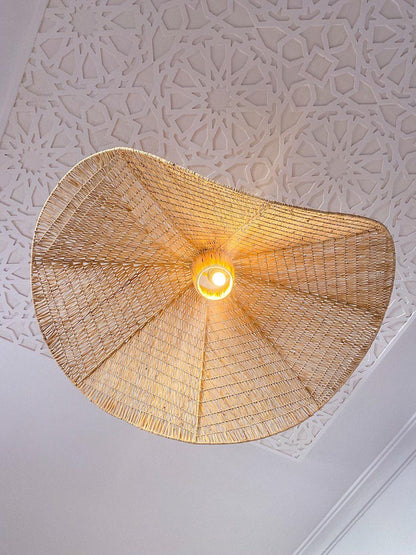 Flat Raffia Pendant Light – Bohemian Ceiling Lamp