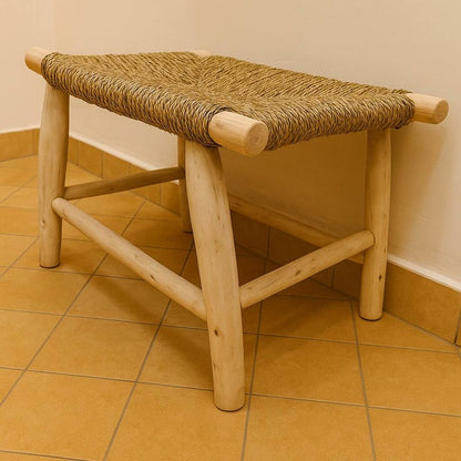 Handwoven Natural Cord Stool – Rustic Wood Frame