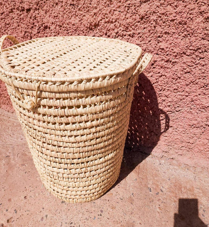 Round Laundry Basket in Palm Leaves