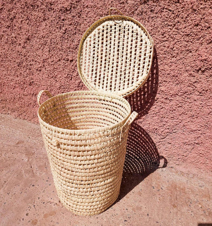Round Laundry Basket in Palm Leaves