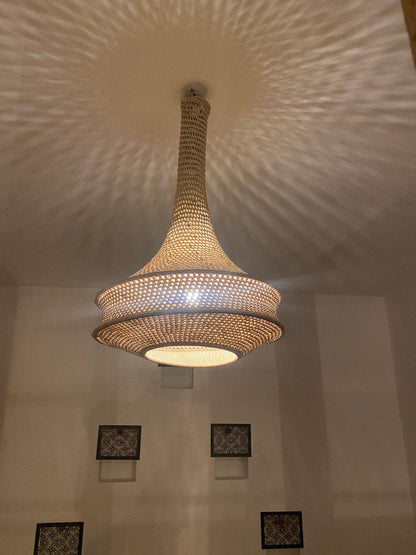 Moroccan Handmade Chandelier – Metal & Cord Boho Ceiling Light