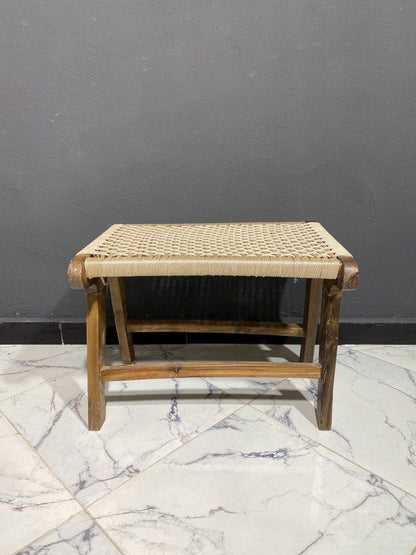Handmade Walnut Armchair & Stool – Woven Natural Seat