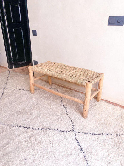 Moroccan wooden and rope bench
