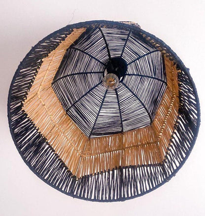 Handmade Raffia Pendant Light – Black & Beige Bohemian Lamp