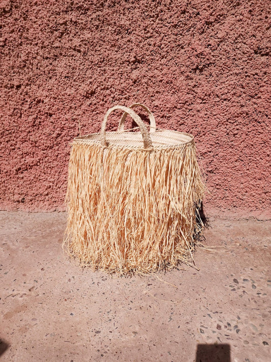 Panier tissé main en raphia naturel