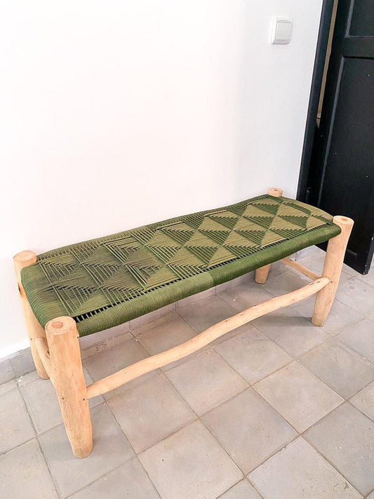 Banc en bois et assise en nylon vert