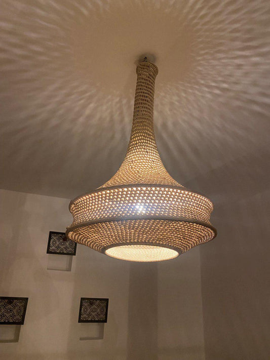 Moroccan Handmade Chandelier – Metal & Cord Boho Ceiling Light