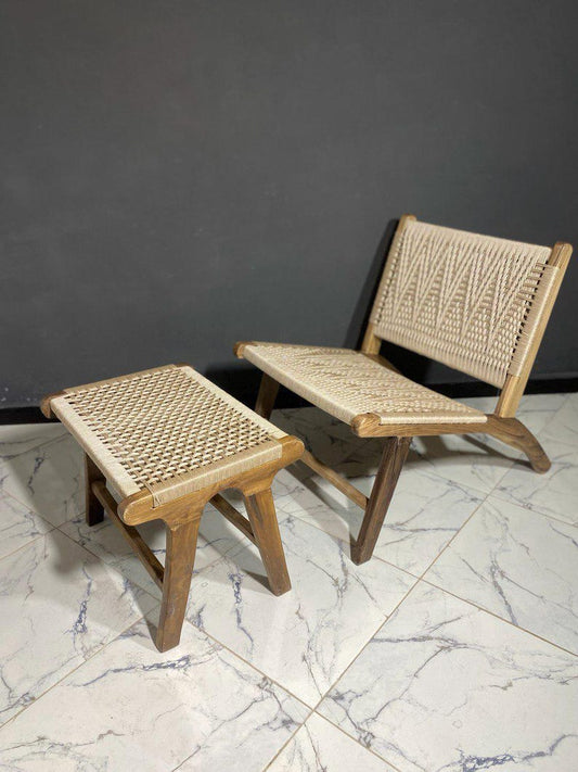 Handmade Walnut Armchair & Stool – Woven Natural Seat