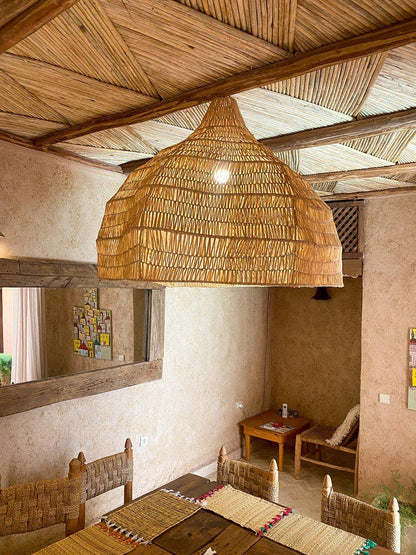 Handwoven Raffia Pendant Light – Large Natural Ceiling Lamp