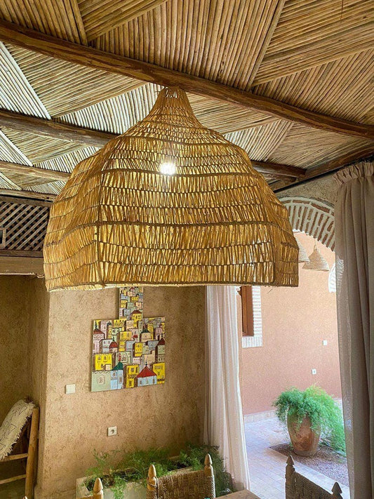 Handwoven Raffia Pendant Light – Large Natural Ceiling Lamp