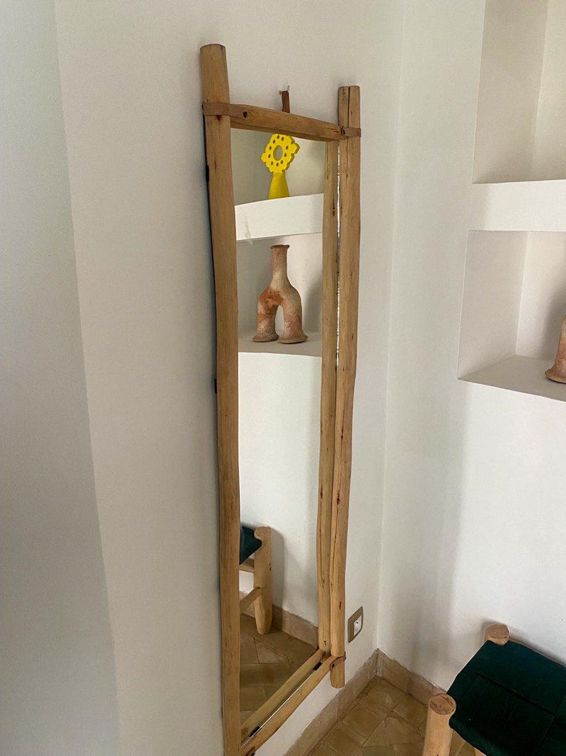 Handcrafted Rustic Ladder Mirror – Natural Wood Frame