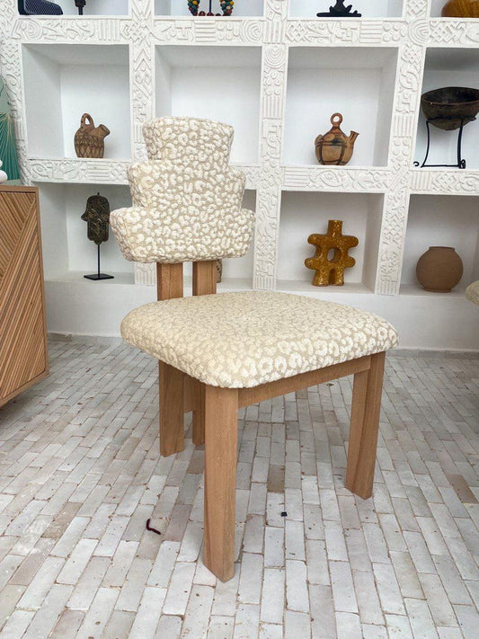 Bouclé Upholstered Accent Chair – Handmade Wood Frame