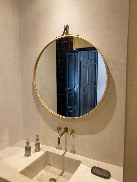 Handmade Round Brass Mirror – Modern Moroccan Wall Décor