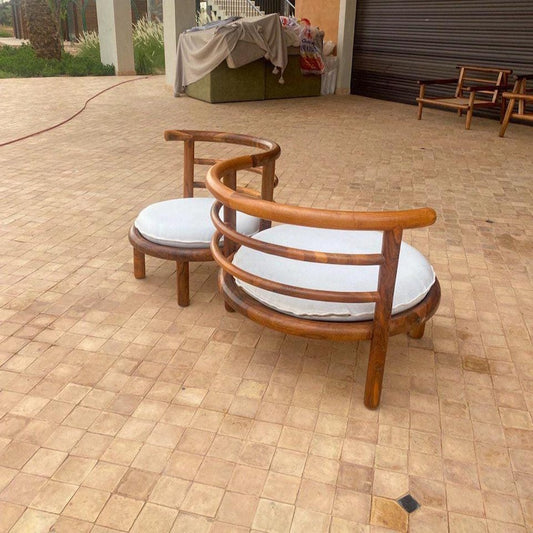 Walnut Round Lounge Chair – Handmade with Cushion