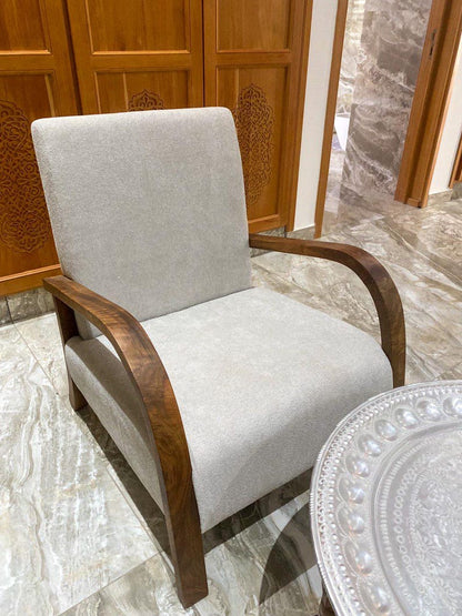 Upholstered Armchair with Walnut Wood Frame – Handmade
