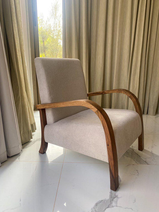 Upholstered Armchair with Walnut Wood Frame – Handmade