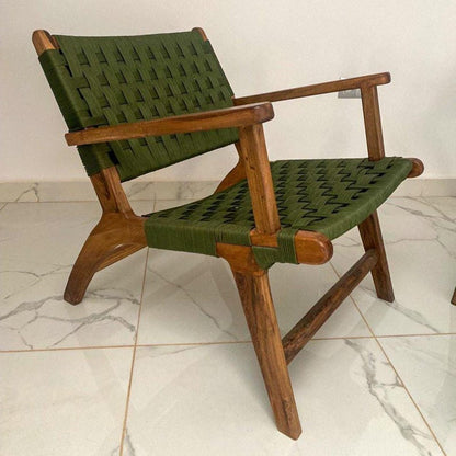 Walnut Armchair – Handmade with Green Woven Seat