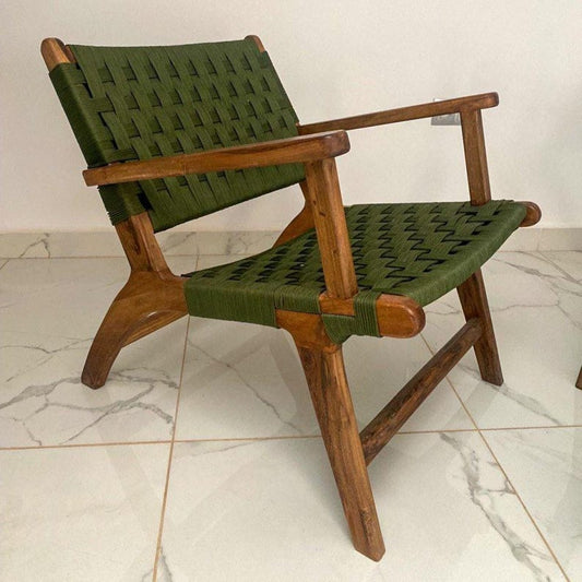 Walnut Armchair – Handmade with Green Woven Seat
