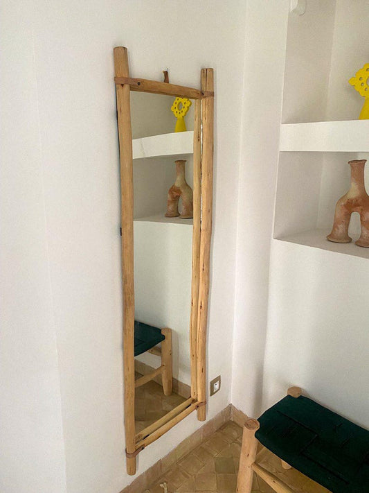 Handcrafted Rustic Ladder Mirror – Natural Wood Frame
