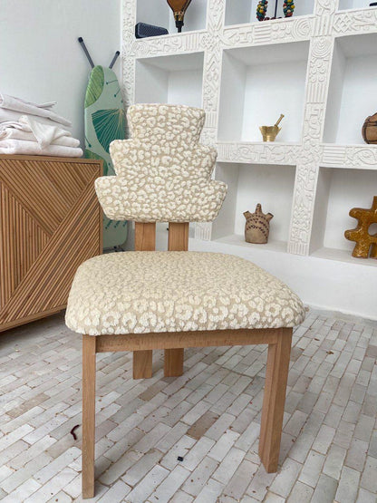 Bouclé Upholstered Accent Chair – Handmade Wood Frame