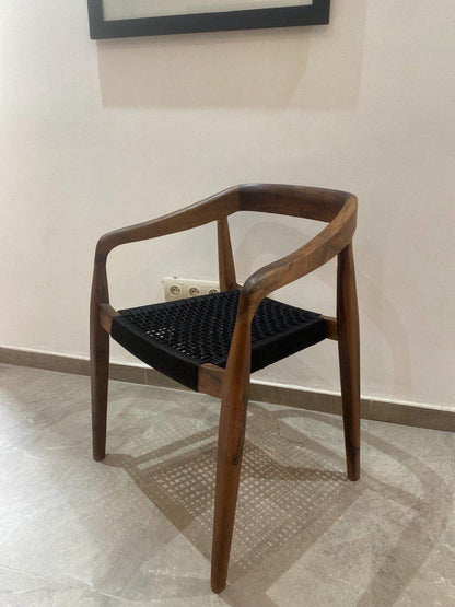 Walnut Armchair – Handmade with Black Woven Seat