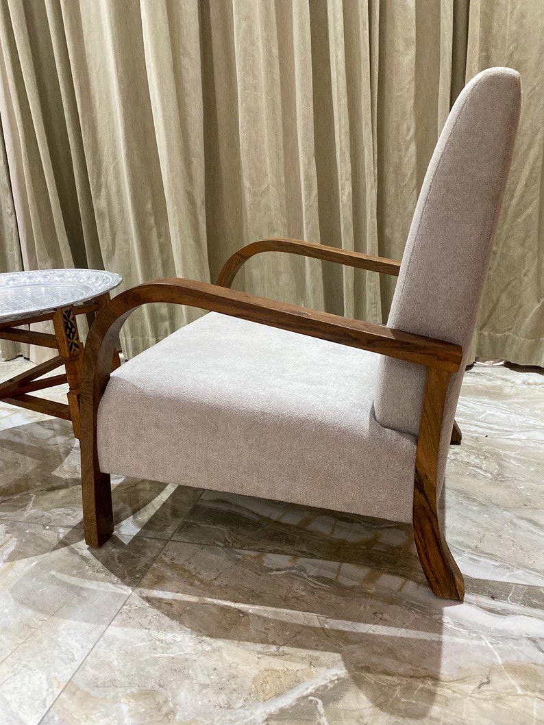 Upholstered Armchair with Walnut Wood Frame – Handmade