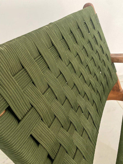 Walnut Armchair – Handmade with Green Woven Seat