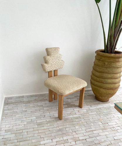 Bouclé Upholstered Accent Chair – Handmade Wood Frame