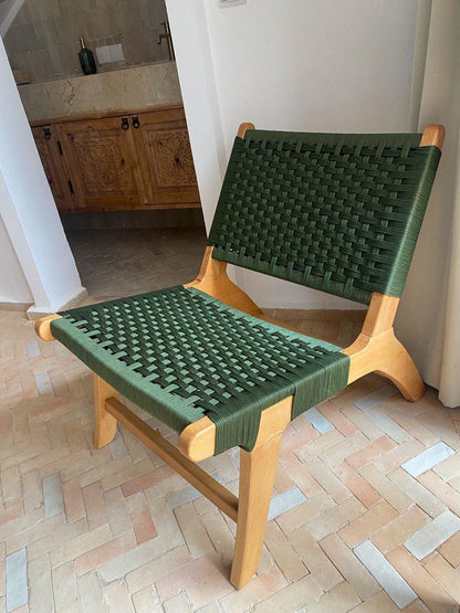 Walnut Lounge Chair – Handmade with Green Woven Seat