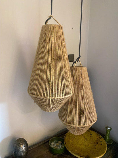 Set of 2 Large Jute Pendant Lamps – Handmade Boho Rope Ceiling Lights