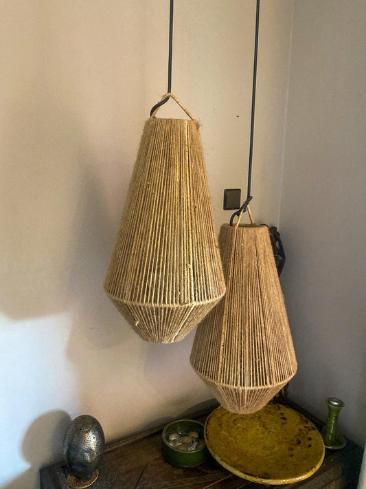 Set of 2 Large Jute Pendant Lamps – Handmade Boho Rope Ceiling Lights