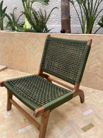 Walnut Lounge Chair – Handmade with Green Woven Seat