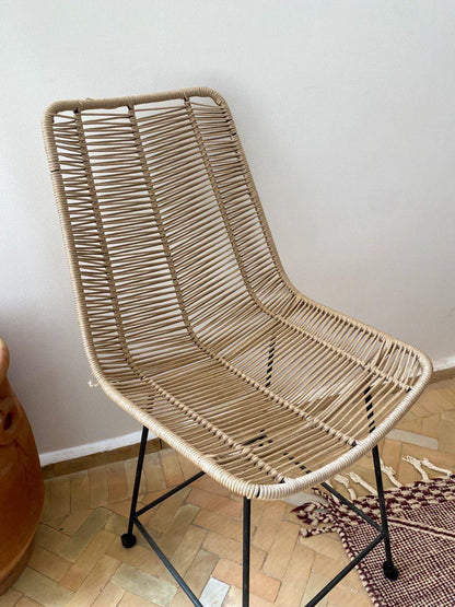 Woven Rattan Chair with Metal Frame