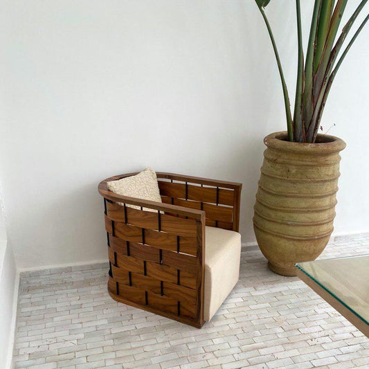 Walnut Barrel Lounge Chair – Handmade with Cushion