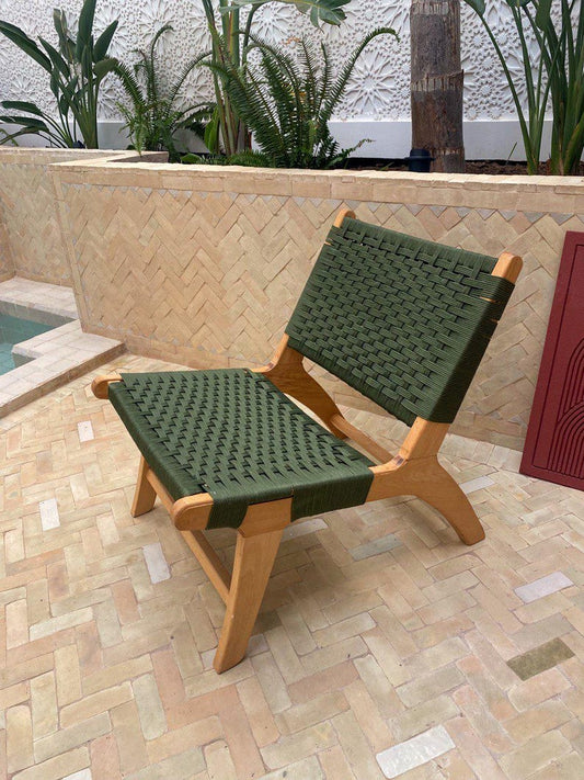 Walnut Lounge Chair – Handmade with Green Woven Seat