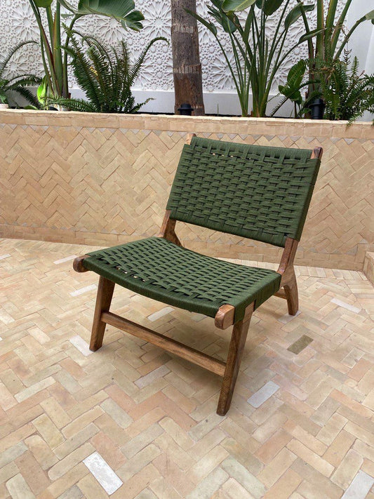 Walnut Lounge Chair – Handmade with Green Woven Seat