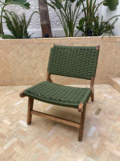 Walnut Lounge Chair – Handmade with Green Woven Seat