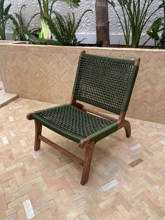 Walnut Lounge Chair – Handmade with Green Woven Seat