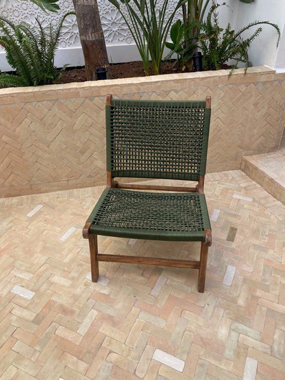 Walnut Lounge Chair – Handmade with Green Woven Seat