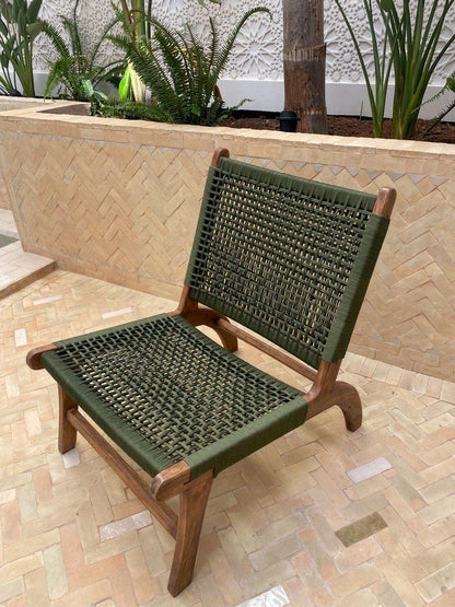 Walnut Lounge Chair – Handmade with Green Woven Seat