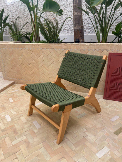 Walnut Lounge Chair – Handmade with Green Woven Seat