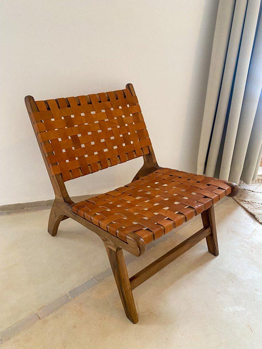 Walnut Lounge Chair – Handmade with Leather Weave