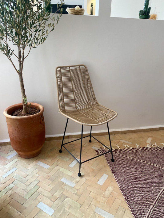 Woven Rattan Chair with Metal Frame